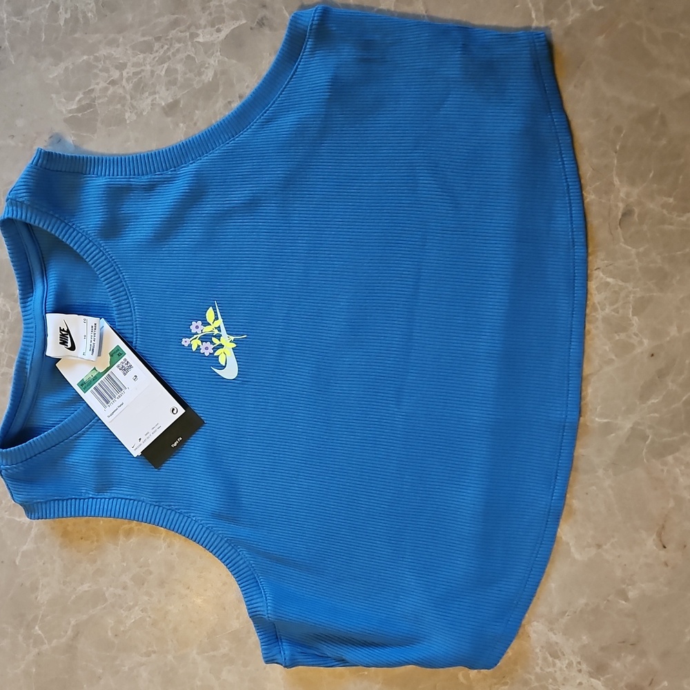 Awesome Womens Nike Blue Ribbed Crop Top Size Xl